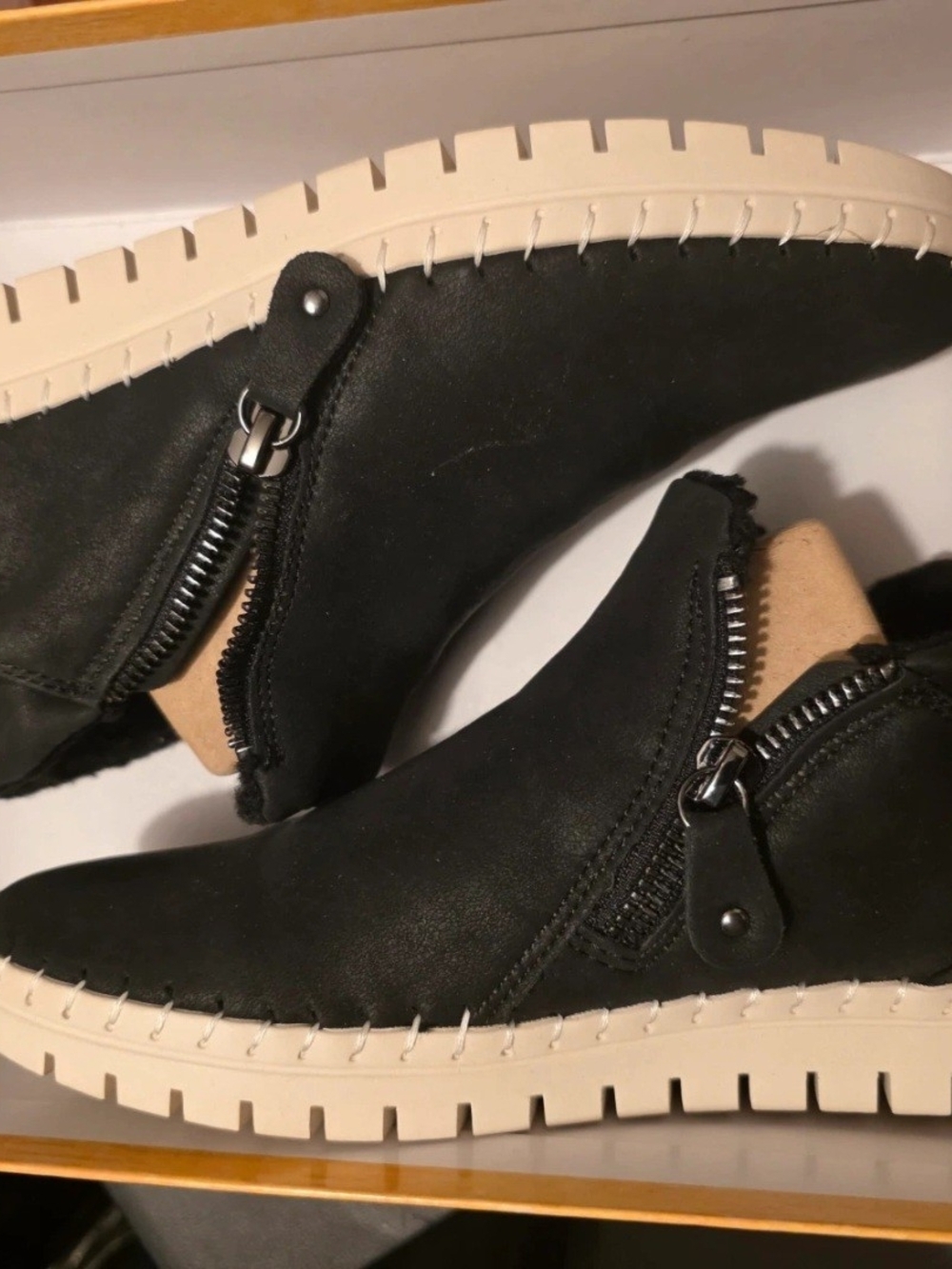 Bella Vita Suede Black Slip-On Loafers with Side Zipper and Cream Sole 7.5 NWT